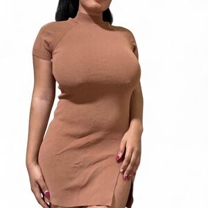 Missguided Brown Ribbed Bodycon Mini Dress